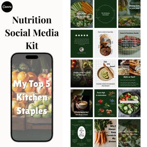 60 Nutrition Coach Canva Instagram Templates | Health & Wellness Coach Social Media | Dietician, Nutritionist, Food Wellness Content