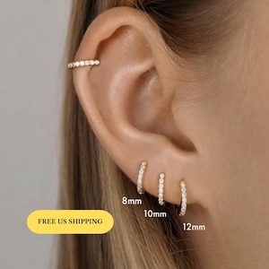 E172 pave dainty huggie hoop earrings, pave huggie hoop, pave hoop earrings, dainty gold huggie hoops, minimalist earring, gold hoop earring