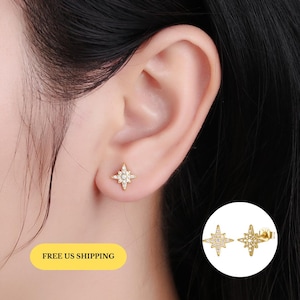 18k gold vermeil starburst stud earrings, pave star earrings, star earrings, celestial earrings, gold star earrings, tiny star earring, E093
