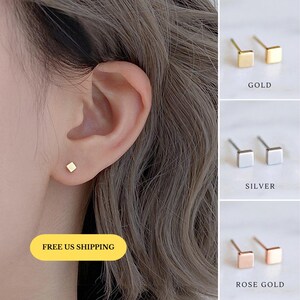 Ivy gold square ear studs earrings, square studs, square stud earrings, square earrings, geometric earrings, silver studs, gold studs, gift