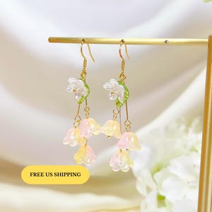 Lily of the valley flower earrings, dangle earrings, flower earrings, pink flower earring, floral earring, resin earring, cute earring, E188