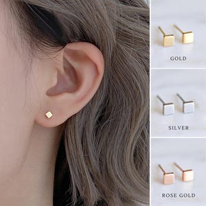 Ivy gold square ear studs earrings, square studs, square stud earrings, square earrings, geometric earrings, silver studs, gold studs, gift