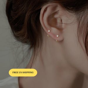 18k gold vermeil E141 dainty huggie hoop earring, ear wire earring, open huggie hoop earrings, diamond earrings, hug earrings, tiny hug hoop
