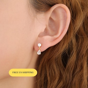 E176 cz diamond dangle earrings, gold dangle earrings, diamond dangle earrings, crystal dangle earrings, diamond drop earrings, gold earring