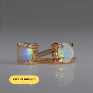 18k gold vermeil E102 opal stud earrings, dainty opal earrings, White opal studs, Tiny opal studs, Small stud earrings, Gold opal earrings