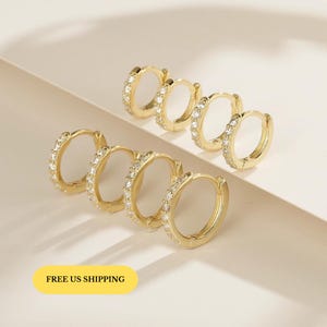 E170 pave dainty huggie hoop earrings, pave huggie hoop, pave hoop earrings, dainty gold huggie hoops, minimalist earring, gold hoop earring