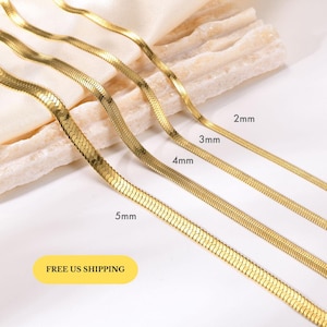 N021 Gold Fischgrätenhalskette, Schlangenketten-Halskette, Fischgrätenkette, Halskette für Frauen, Weihnachtsgeschenke, Goldkettenhalskette