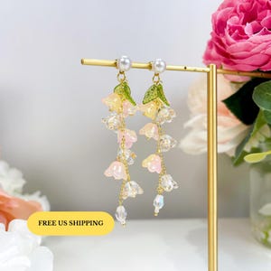 E158 lily of the valley earrings, flower earrings, flower dangle earrings, Lily of the Valley Earrings, White Fairy Flower Dangle Earrings