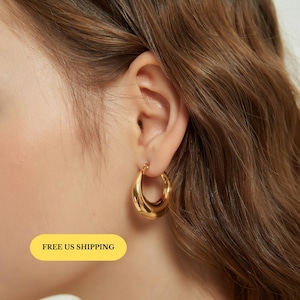 Julia gold hoop earrings, dome earrings, gold dome earrings, chunky hoop earrings, dome hoop earrings, gold earrings, minimalist earrings