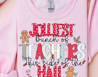Jolliest Teacher Christmas Shirt, Cute Gingerbread Teacher Shirt, Funny Christmas Teacher Sweatshirt, Preppy Teacher Christmas T-Shirt