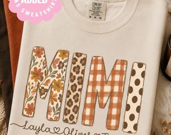 Personalized Mimi Shirt with Grandkids Names, Fall Floral Mimi Shirt, Custom Mimi Sweatshirt