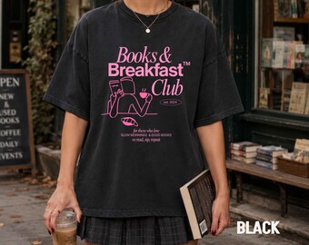 Books and Breakfast Club Shirt, Book Lover Tee, Cozy Reading Shirt, Bookish Graphic Tee, Reader Gift, Slow Morning Shirt