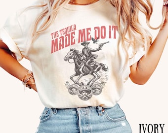 Comfort Color Tequila Shirt, Cinco De Mayo Unisex Shirt, Retro Tequila Tee, Funny Skeleton Shirt, Tequila Lover Gift, Western Cowboy Shirt,