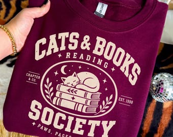 Cats and Books Fan Club Sweatshirt, Book Lover T-Shirt, Cats and Coffee Shirt,  Bookish Tee, Gift for Book Lover, Cats and Books Sweatshirt