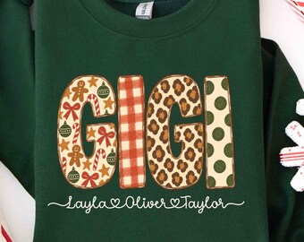 Personalized Gigi Christmas Shirt, Custom Grandkids Names Sweatshirt, Gigi Christmas Shirt, Holiday Grandma Shirt, Gigi Crewneck, Gigi Gift