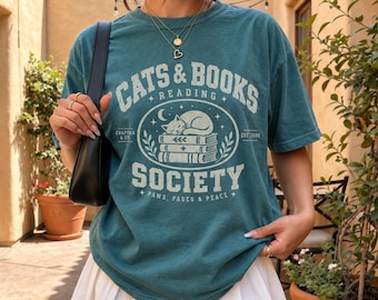 Cats and Books Fan Club Shirt, Book Lover T-Shirt, Cats and Coffee Shirt,  Bookish Tee, Gift for Book Lover, Cats and Books Sweatshirt