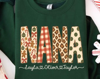 Personalized Nana Christmas Sweatshirt, Custom Grandkids Names Sweatshirt, Nana Christmas Shirt, Holiday Grandma T-Shirt, Best Gift for Nana
