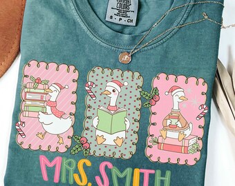 Personalized Christmas Teacher Goose Shirt, Custom Teacher Name Shirt, Christmas Teacher Team Shirts, Comfort Colors Teacher Goose Tee