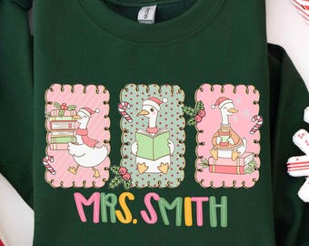 Custom Name Teacher Goose Sweatshirt, Personalized Christmas Teacher Shirt, Custom Christmas Shirt for Teacher Team, Teacher Goose T-Shirt
