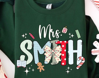 Personalized Christmas Teacher Shirt, Custom Name Teacher Christmas Shirt, Cozy Christmas Shirt for Teacher, Comfort Colors Holiday Shirt