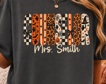 Personalized Counselor Halloween Shirt, Spooky School Counselor Tee, Custom Name Halloween School Shirt