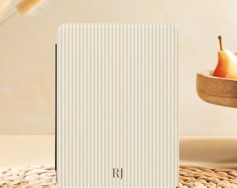 Striped Kindle Paperwhite case 12th Gen with Strap, Magnetic Back, Kindle Colorsoft cover Vegan Leather Custom Kindle case Book Lover Gift
