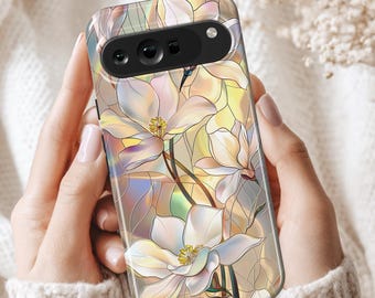 Magnolia Blossoms Phone Case Stained Glass cover for Google Pixel 10, 9 Pro XL, 9A, 9 Pro, 8 Pro, 7 Pro, iPhone 17 Pro Max 16 15 Pro 14 13