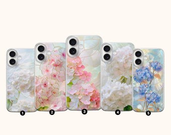 Hydrangea Phone Case Stained Glass phone cover for iPhone 16e, 16, 16 Pro, 15, 15 Pro, 14, 13, 12,  Samsung S25 Ultra, S24 Ultra, Pixel 9