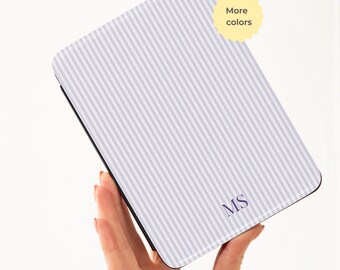 Striped Kindle Paperwhite case 12th Gen with Strap, Magnetic Back, Kindle Colorsoft cover Vegan Leather Custom Kindle case Book Lover Gift