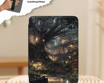 Magic Library Kindle case with Strap Magnetic Back, for Paperwhite 12th Gen, cover for Signature Edition, Kindle Colorsoft case, Auto Sleep