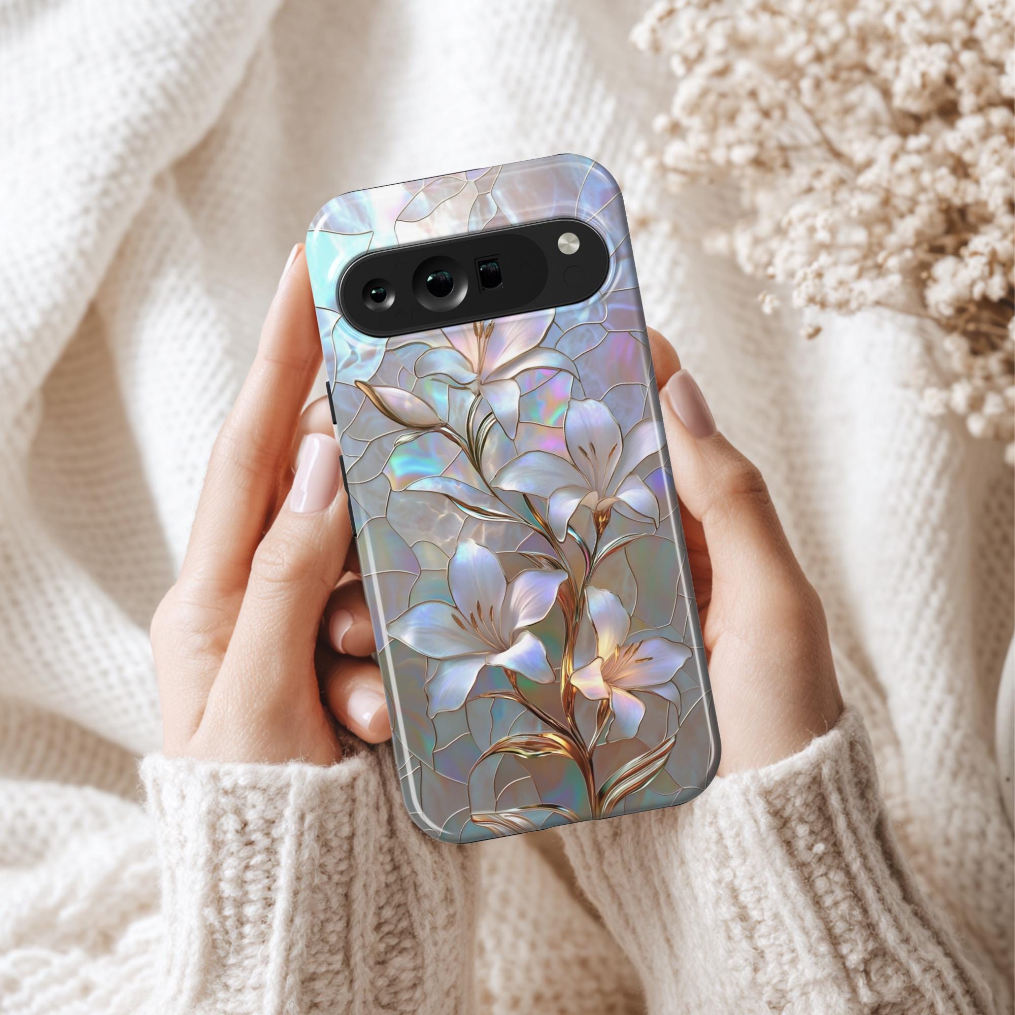 Lily Phone Case Stained Glass cover for Google Pixel 10,9 Pro XL, 9A, 8 Pro, 7 Pro, iPhone 17 Pro Max, 16e, 15, 14, 13, 12, 11 Samsung