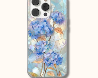 Hydrangea Phone Case Stained Glass  – Floral Art Cover for iPhone, Samsung, Pixel | Cottagecore Botanical Gift