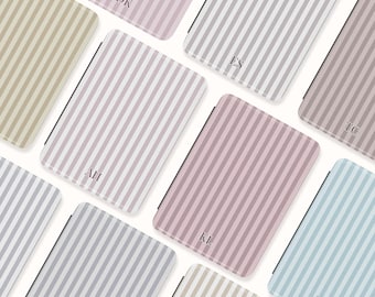 Striped Kindle Paperwhite case 12th Gen with Strap, Magnetic Back, Kindle Colorsoft cover Vegan Leather Custom Kindle case Book Lover Gift