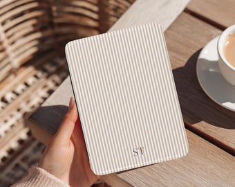 Striped Kindle Paperwhite case 12th Gen with Strap, Magnetic Back, Kindle Colorsoft cover Vegan Leather Custom Kindle case Book Lover Gift