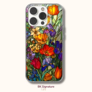 Wildflower Phone Case Stained Glass cover for iPhone 16e, 15, 14, 13, 12, 11, SE, Samsung S25 Edge, A15, S21, S23, Pixel 9A, 8 Pro