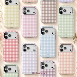Custodia minimalista per telefono, cover a quadretti blu per iPhone 17 Samsung Pixel 9 10 Pro, cover MagSafe morbida e carina con motivo ragazza.