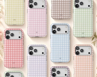 Minimalistic Phone Case, Blue Gingham cover for iPhone 17 Samsung Pixel 9 10 Pro, Cute Soft Girl Tough MagSafe Cover