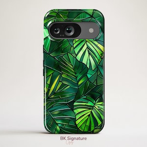 Monstera Leaf Phone Case Stained Glass cover for Google Pixel 9, 9 Pro XL, 9A, 9 Pro, 8, 8 Pro, 7, 7 Pro, iPhone 16e, 16 Pro, Samsung