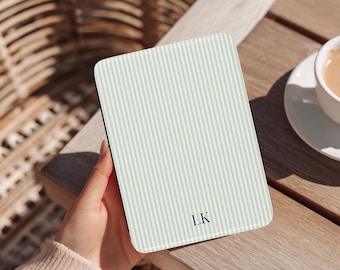 Striped Kindle Paperwhite case 12th Gen with Strap, Magnetic Back, Kindle Colorsoft cover Vegan Leather Custom Kindle case Book Lover Gift