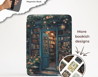 Bookstore Kindle Paperwhite case 12th Gen with Strap Magnetic Back, Kindle Colorsoft case Vegan Leather Bookish Kindle cover Auto Sleep Wake