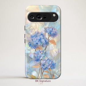 Hydrangea Phone Case Stained Glass cover for Google Pixel 9, 9 Pro XL, 9A, 9 Pro, 8, 8 Pro, 7, 7 Pro, iPhone 16e, 16 Pro, Samsung