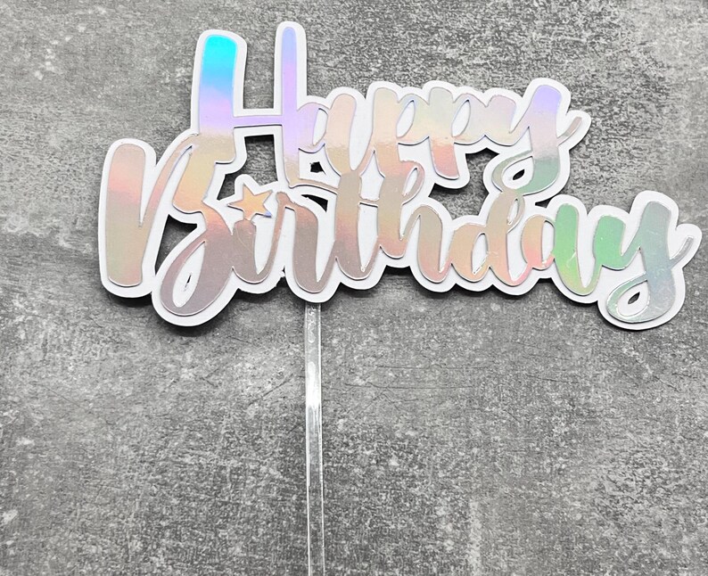 Personalised Happy Birthday Cake Topper Rainbow Glitter Card Cake ...