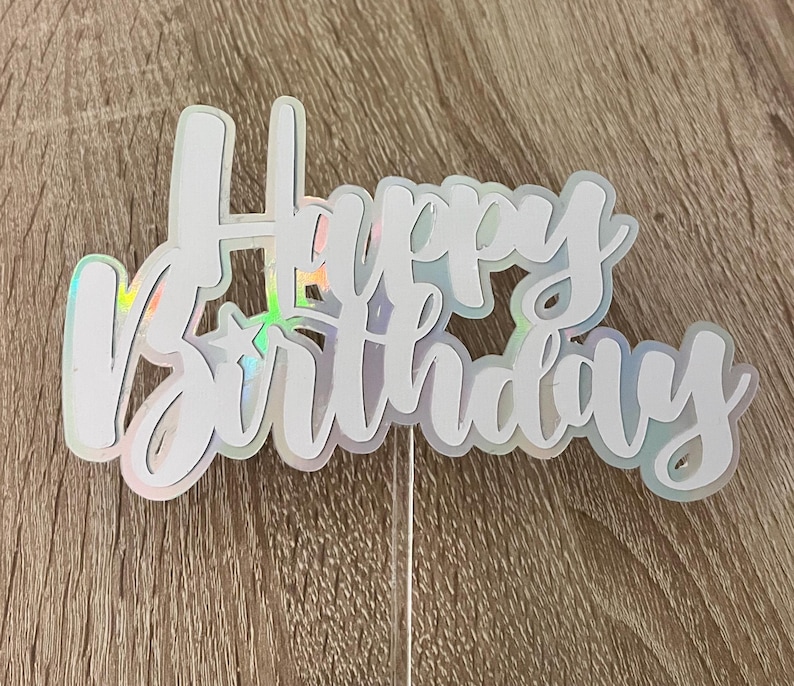 Personalised Happy Birthday Cake Topper Rainbow Glitter Card Cake ...