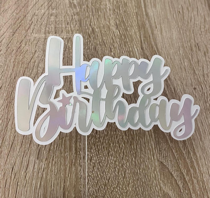 Personalised Happy Birthday Cake Topper Rainbow Glitter Card Cake ...