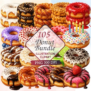 Donut Clipart, Doughnut Clipart, Png Clipart, Commercial use, Sweet Treats, Sprinkle Donut, Food Clipart, Cake Clipart, Dessert Clipart, POD