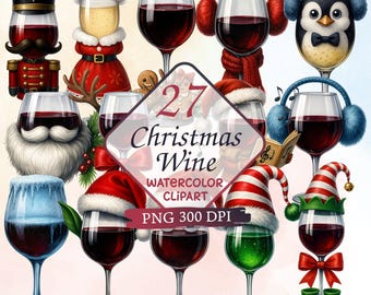 Clipart boisson Noël, aquarelle cocktail PNG, clipart boissons festives, vacances d'hiver, vin de Noël, clipart vin, clipart Noël