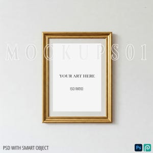Vertical Gold Frame Mockup | Gold ISO/DIN Frame Mockup on a Wall