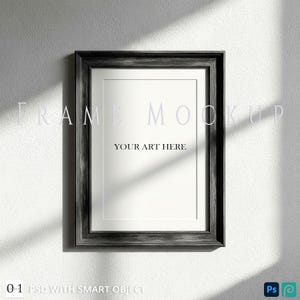 Dark Wood Frame Mockup: 2x3 Vertical Poster PSD Template