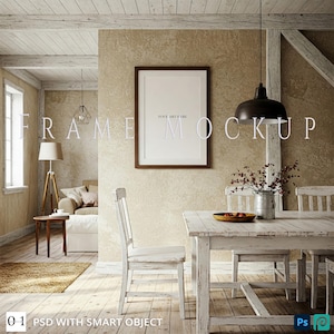 2x3 Poster Vertical Frame Mockup in Farmhouse Dining Room