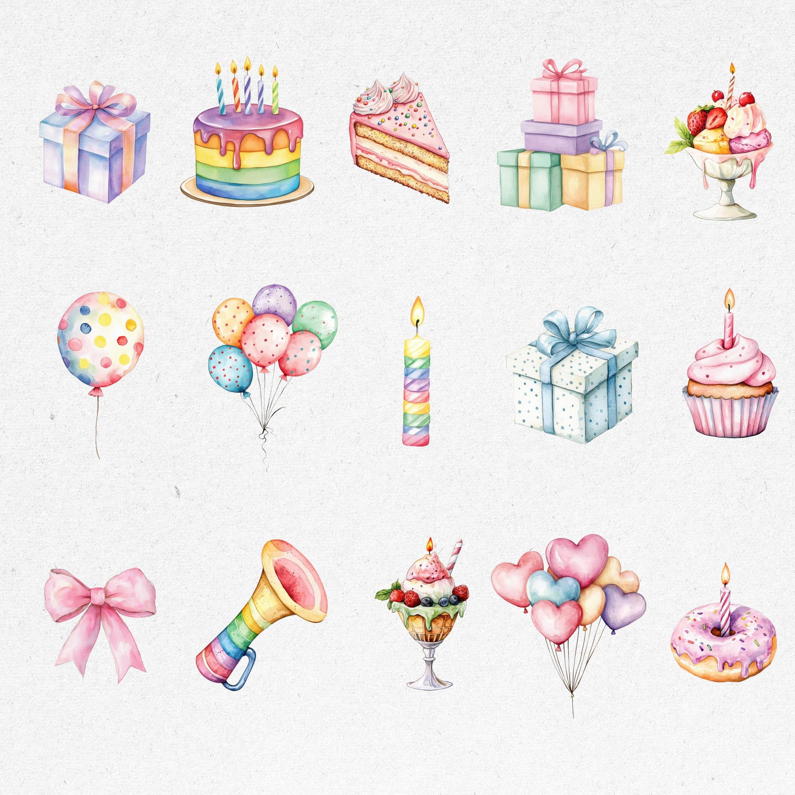 Watercolor Birthday Clipart Bundle, Cute Party Illustrations ...